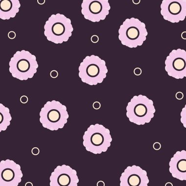 Soyut zarafet ve pembe çiçekli sevimli desen ve koyu mor arkaplan. Moda baskıları için zarif şablon.