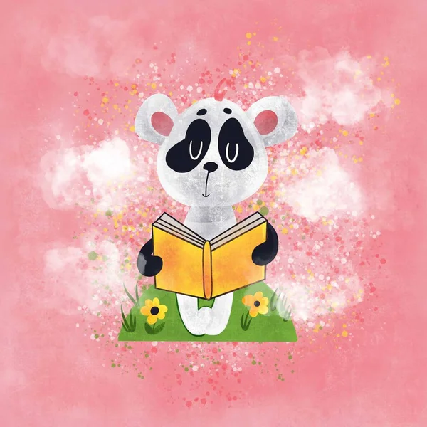 Mignon Panda Avec Livre Concept Pour Enfants Print — Photo