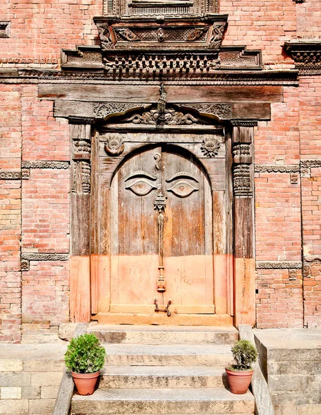 Porte Bois Sculptée Sur Hanuman Dhoka Ancien Palais Royal Place — Photo