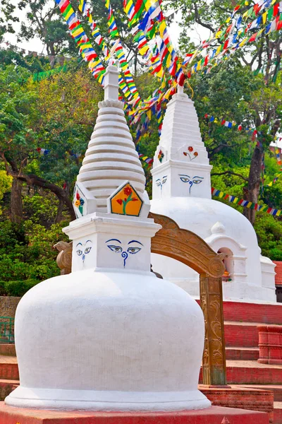 White Stupas Swayambhunath Monkey Temple Kathmandu Nepal — Stock Photo, Image