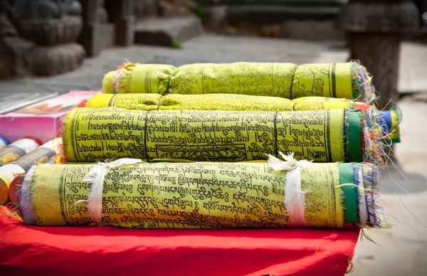 Bendera Doa Tibet Buddhis Digulung Menjadi Gulungan Kathmandu Nepal — Stok Foto