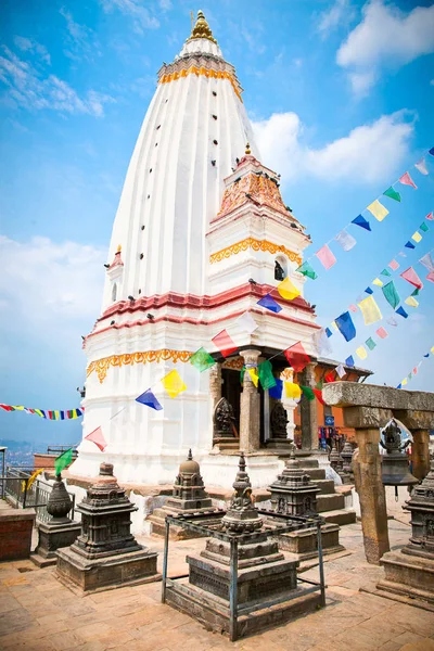 Estupa Branca Templo Macaco Swayambhunath Kathmandu Nepal — Fotografia de Stock