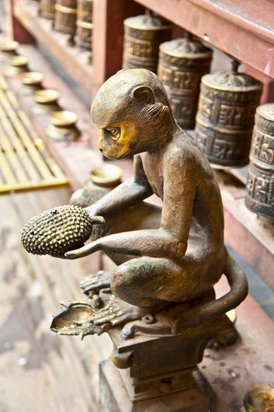 Artefact Singe Bronze Dans Temple Doré Patan Ville Lalitpur Népal — Photo