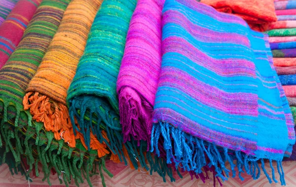 Pile Gentle Folded Shawls Scarfs Market Pokhara Nepal — Stock Photo, Image