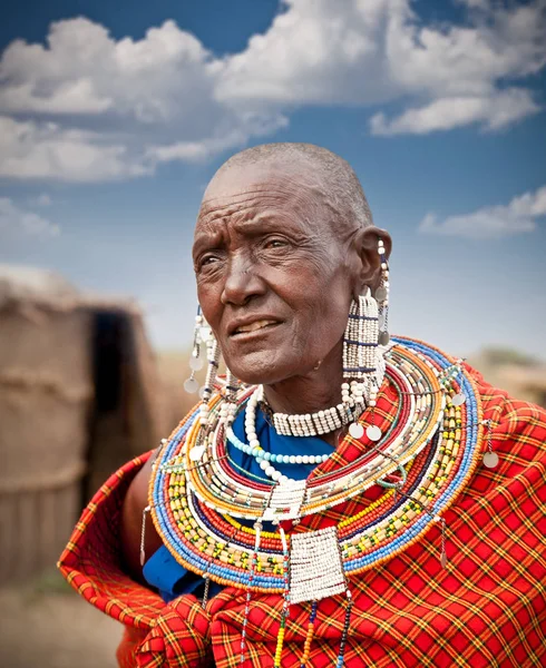 Tanzania Afryka Luty 2014 Masai Kobieta Tradycyjnych Ozdób Przegląd Życia — Zdjęcie stockowe