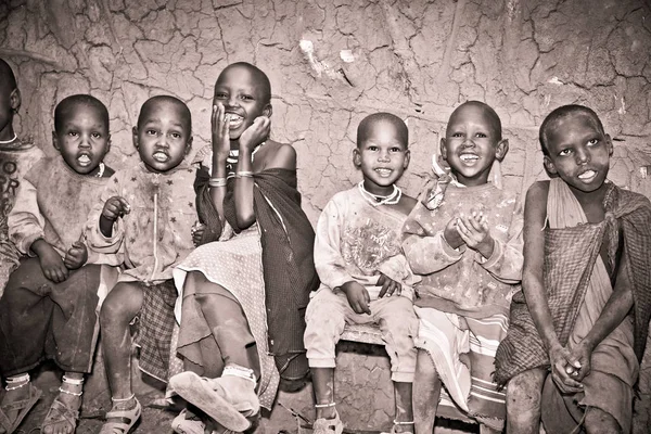 Afrika Tanzanie Únor 2014 Portrét Vesnici Kmene Africké Děti Masai — Stock fotografie
