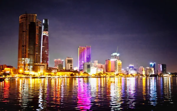 Panoramisk Stadsbild Chi Minh Stad Eller Saigon Natten Vietnam — Stockfoto