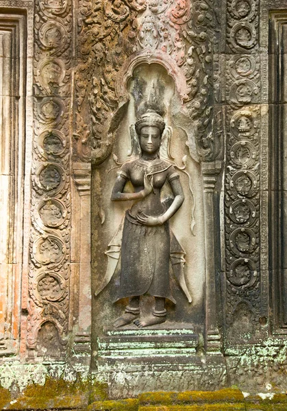 Bailarina Relevo Corte Del Templo Prasat Prum Angkor Wat Siem — Foto de Stock