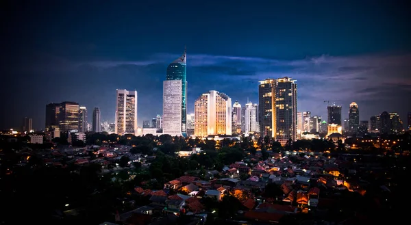 Panoramautsikt Över Indonesiens Huvudstad Jakarta Natten — Stockfoto