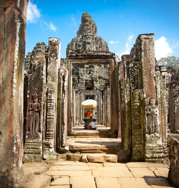  Angkor Thom 'daki Prasat Bayon Tapınağı' nda Buda shrin, Siem Reap, Kamboçya yakınlarında.