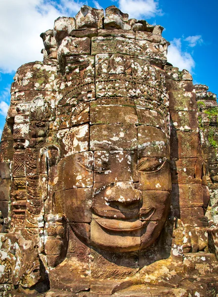 Híres Mosolygós Arcszobrok Prasat Bayon Templom Angkor Thom Közel Siem — Stock Fotó