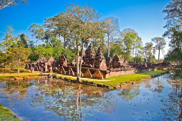 Templo Banteay Srei Templo Mujer Escala Piedra Arenisca Rosa Angkor — Foto de Stock