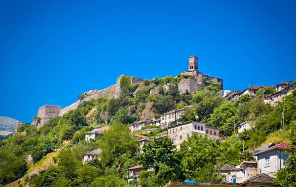 Klocktorn Slottet Toppen Kulle Gjirokaster Södra Albanien Gjirocaster Historisk Unesco — Stockfoto