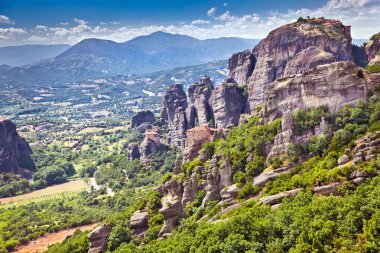 Panoramik görünüm Meteora Trikala, Yunanistan.