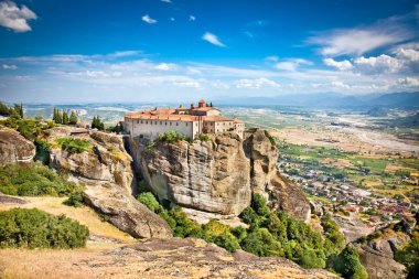 Panoramik görünüm Meteora Trikala, Yunanistan.