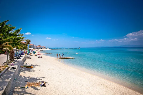 Vacker Pefkochori Sandstrand Kasandra Halvön Grekland — Stockfoto