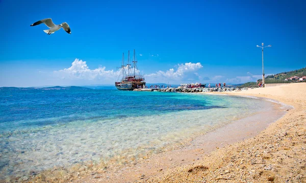 Beautiful Ouranoupolis Sandy Beach Athos Peninsula Greece — 스톡 사진