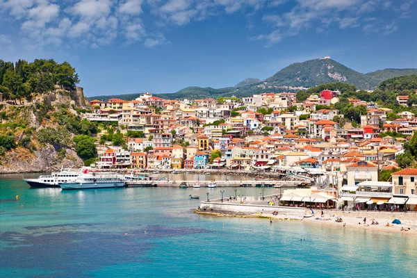 Schöner Panoramablick Auf Parga Port Und Häuser Farben Griechenland — Stockfoto