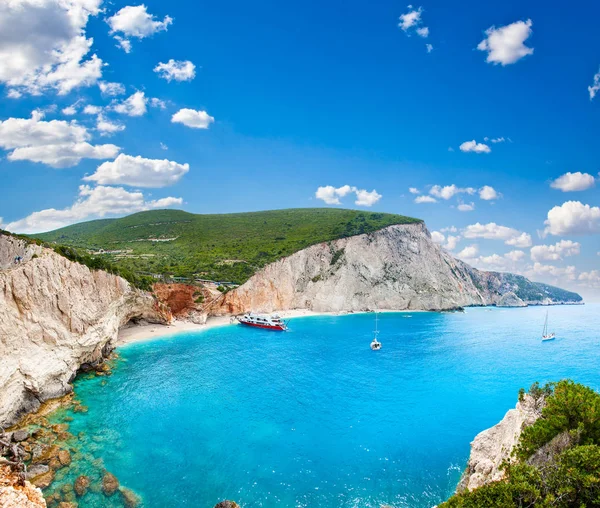 Schöner Panoramablick Auf Den Türkisfarbenen Katsiki Strand Lefkada Griechenland — Stockfoto