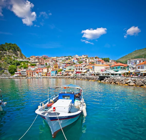 Bela Vista Panorâmica Porto Parga Casas Cores Grécia — Fotografia de Stock