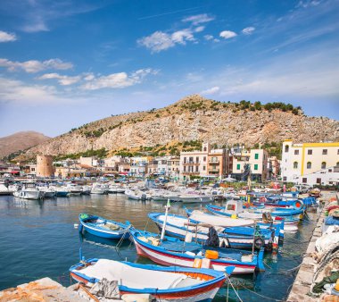 Beautiful panoramic view of Mondello port in Palermo, Sicily. Italy. clipart