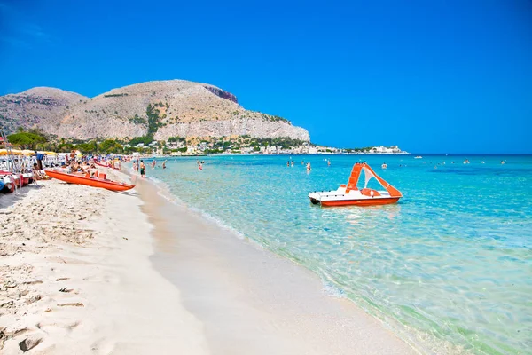 Mondello Wit Zandstrand Palermo Sicilië Italië — Stockfoto