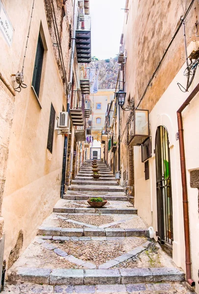 Antiguo Steet Mediterráneo Caracciolo Cefalu Ciudad Medieval Sicilia Italia —  Fotos de Stock