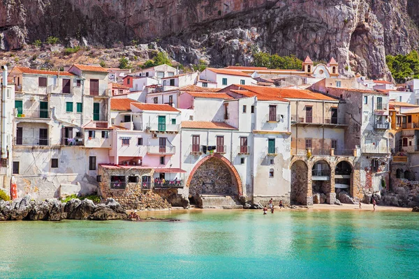 Edifício Antigo Praia Cefalu Sicília Itália — Fotografia de Stock