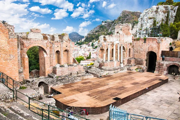Anfiteatro Antiguo Teatro Greco Taormina Sicilia Italia Una Las Ruinas — Foto de Stock