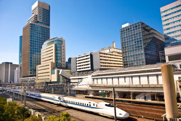 Järnväg Med Skyline Shinkansen Odaiba Tokyo Japan Shinkansen Världens Mest — Stockfoto