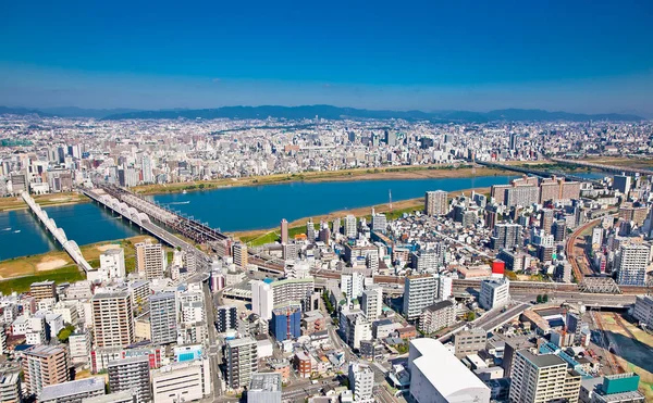 Panoramautsikt Över Osaka Från Översta Våningen Den Högsta Byggnaden Staden — Stockfoto