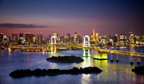 Rainbow Bridge Sumida River Tokio Japón Foto Noche — Foto de Stock