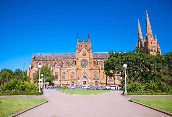 Catedral Santa Maria Com Céu Azul Sydney Austrália — Fotografia de Stock