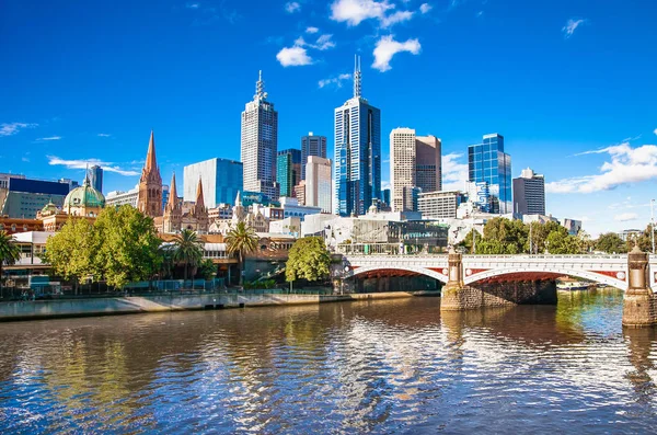Melbourne skyline looking towards Flinders Street Station. Australia.