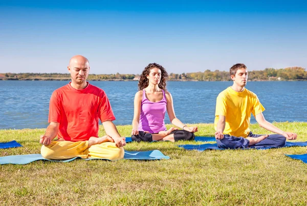 Bir Grup Genç Yoga Sınıfında Meditasyon Yapıyor Yoga Konsepti — Stok fotoğraf