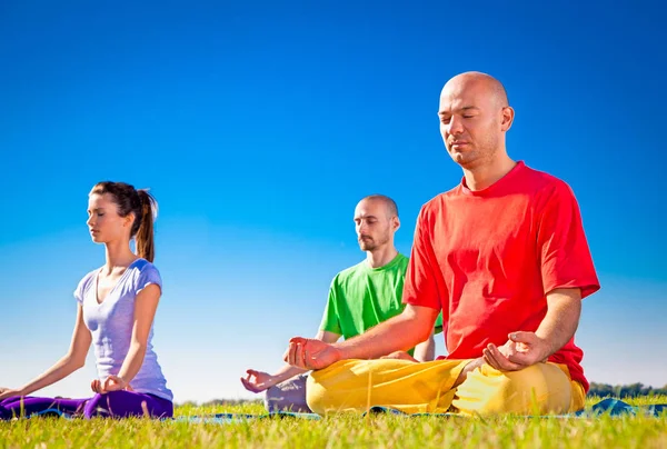 Bir Grup Genç Yoga Sınıfında Meditasyon Yapıyor Yoga Konsepti — Stok fotoğraf