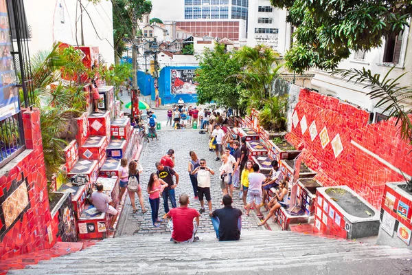 Rio Janeiro Avril 2015 Touristes Escadaria Selaron Avril 2015 Rio — Photo