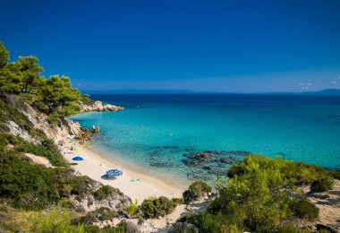 Halkidiki, Yunanistan Sithonia doğu kıyısında Güzel Mega Portokali plaj.