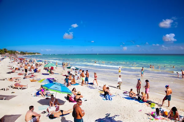 Playa Del Carmen Meksyk Listopad 2015 Niezidentyfikowanych Turystów Plaży Playacar — Zdjęcie stockowe
