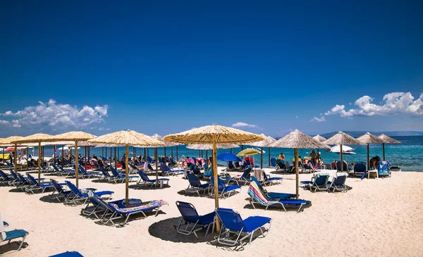 Piękne Bungalowy Lacara Camping Plaża Wschodnim Wybrzeżu Sithonia Chalkidiki Grecja — Zdjęcie stockowe