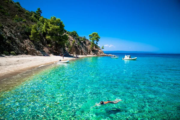 Hermosa Playa Robinson Costa Este Sithonia Halkidiki Grecia —  Fotos de Stock