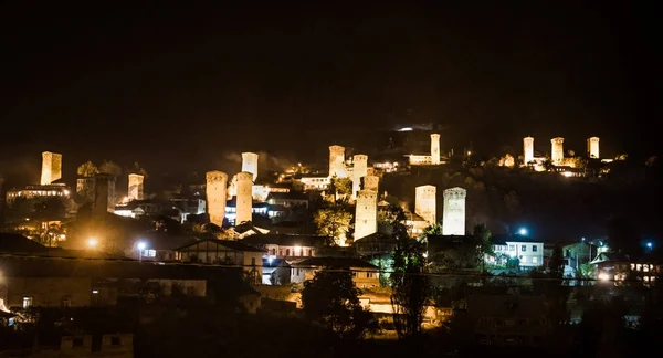 Древние Башни Свана Городе Местии Ночью Сванетская Область Грузия Европа — стоковое фото