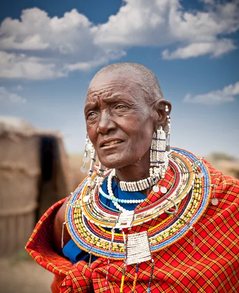 Tansania Afrika Februar 2014 Masai Woman Traditional Ornaments Rückblick Auf — Stockfoto