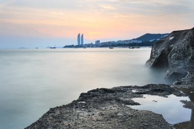 Xiamen Huandao yol deniz manzarası günbatımı