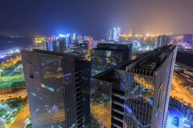 Xiamen Guanyinshan iş bölgesi gece çekimi