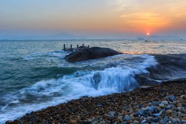 Xiamen Huandao yol deniz manzarası günbatımı