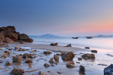 Xiamen Huandao yol deniz manzarası günbatımı