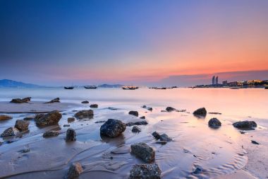 Xiamen Huandao yol deniz manzarası günbatımı