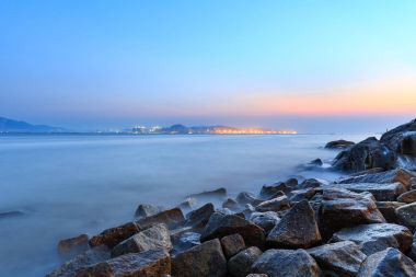 Xiamen Huandao yol deniz manzarası günbatımı
