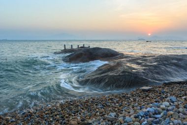 Xiamen Huandao yol deniz manzarası günbatımı